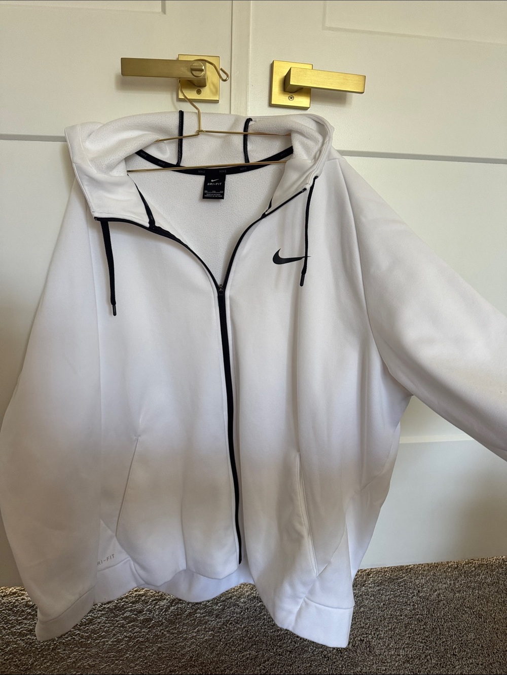 Nike White Bomber Jacket with Black Trim and Swoosh